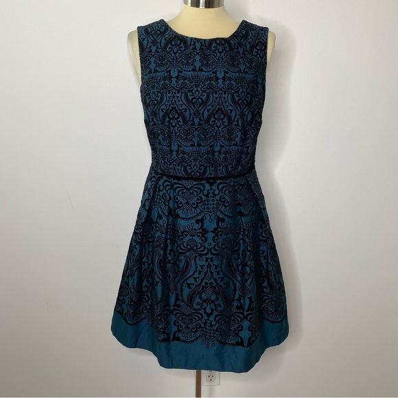 The Limited Velvet Brocade Print Teal Dress - Picture 1 of 7